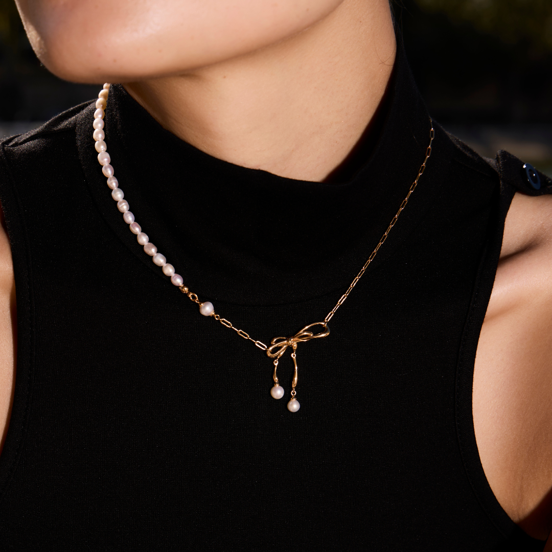 MESSAGER AUX AILES D'OR - Collier en Argent 925 avec Perles plaqué Or