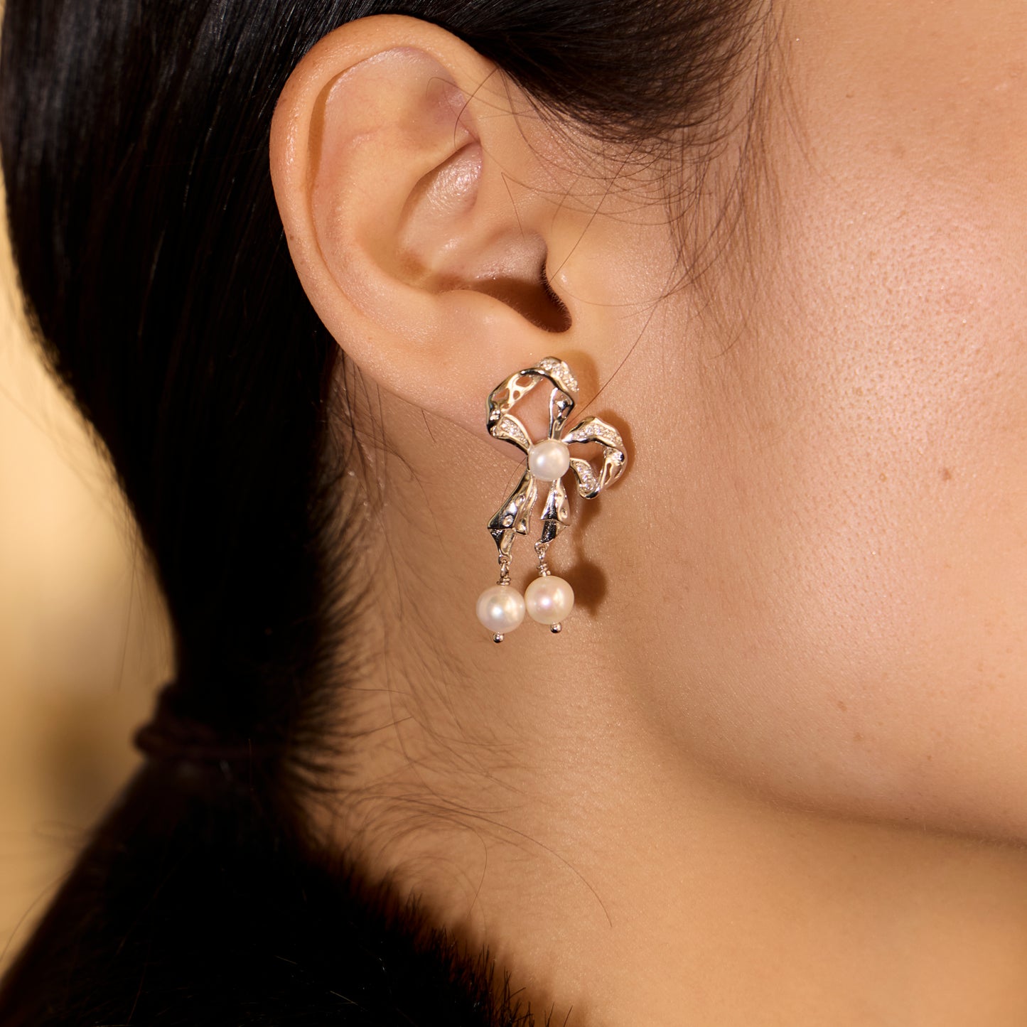 NŒUD DES CŒURS UNIS - Boucles d'oreilles en Argent 925 avec Perles