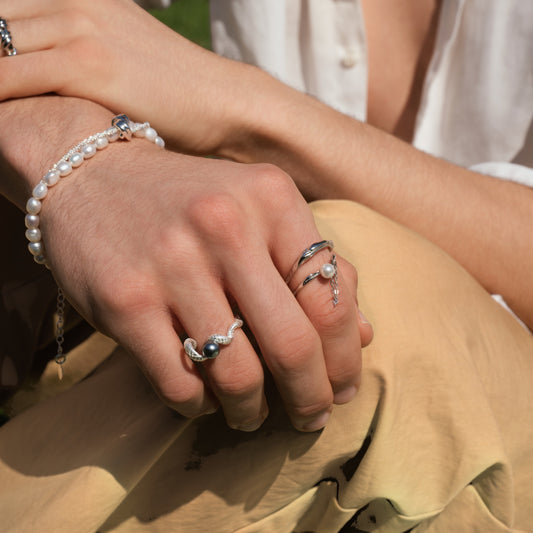 PERLE NOIRE - Bague en Argent 925 avec Perle