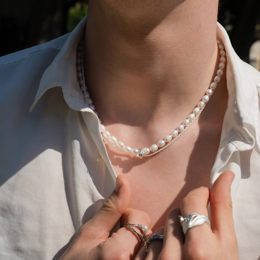 PERLE ET ARGENT ENTRELACÉS - Collier de Perles