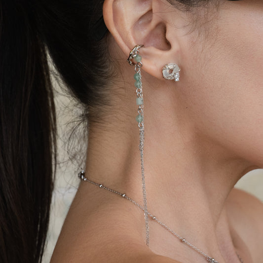 PRISME DE LA MÉLODIE DU BAMBOU - Manchette d'Oreille en Argent 925 avec Jade