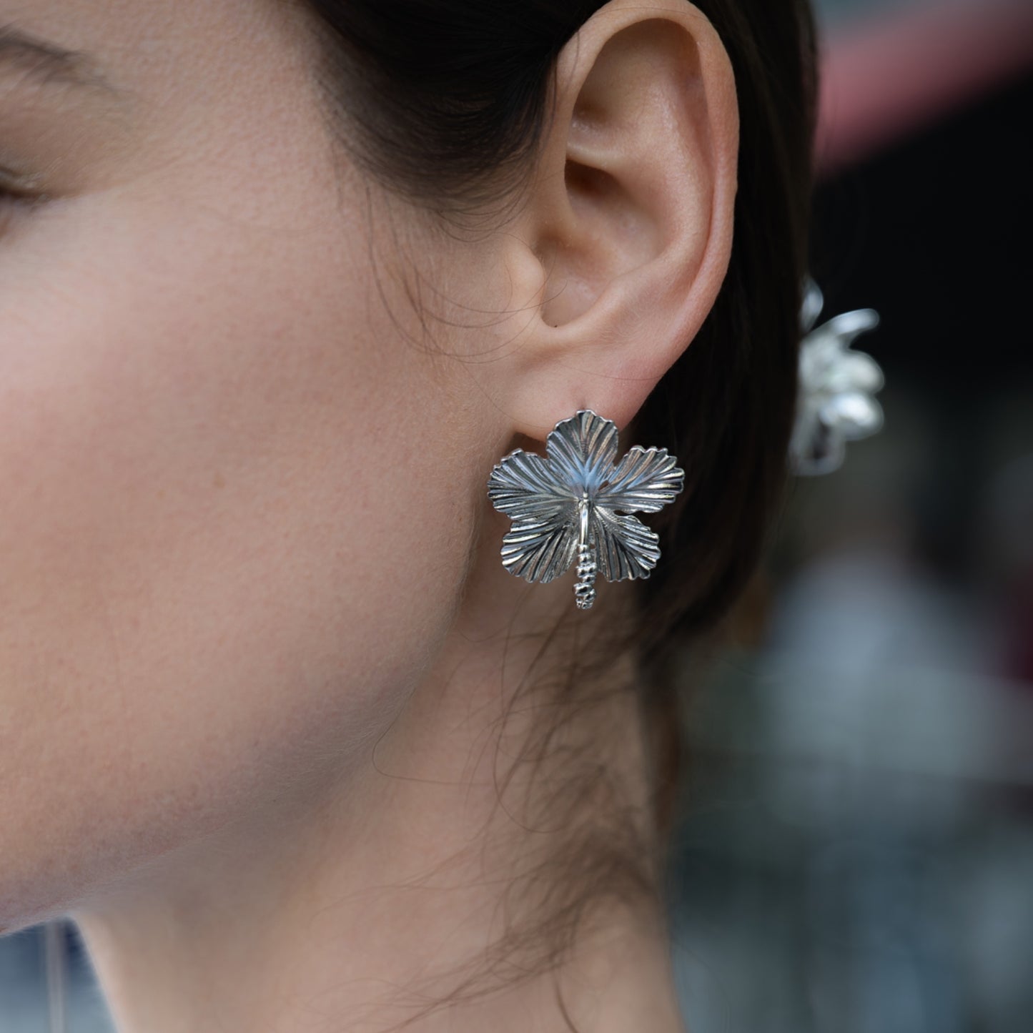 FLEUR D'HIBISCUS - Boucles d'oreille en Argent 925