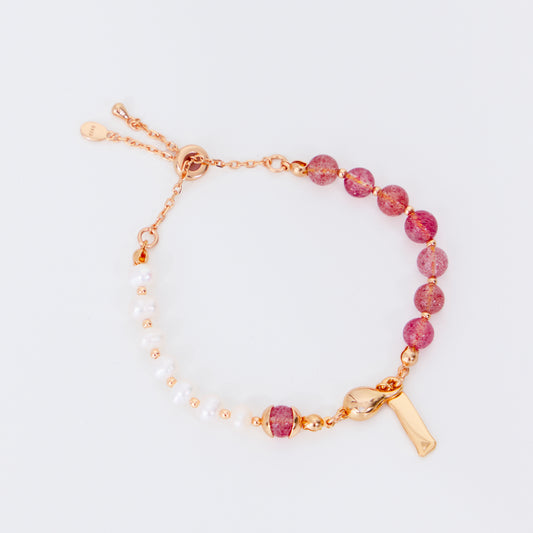 PERLE NÉE DE LA MANCHE ROUGE - Bracelet enArgent 925 plaqué Or avec Perles et Cristaux