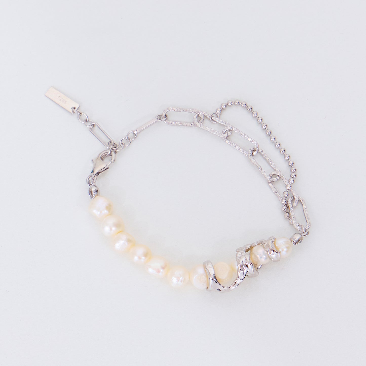 ROSÉE DE PERLES SUR ARGENT BRISÉ - Bracelet en Argent 925 avec Perles d'eau douce naturelles