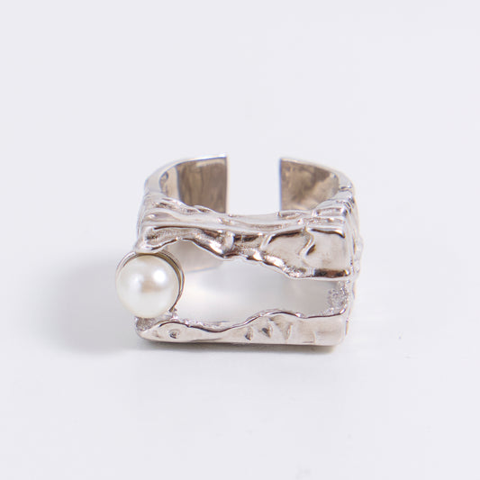 LARME DE PERLE SUR L'OCÉAN - Bague en Argent 925 avec Perle