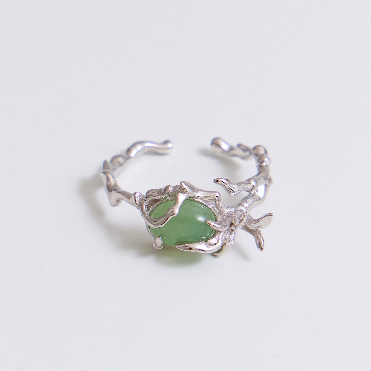 CŒUR D'ORCHIDÉE EN JADE LAITEUX - Bague en Argent 925 avec Jade