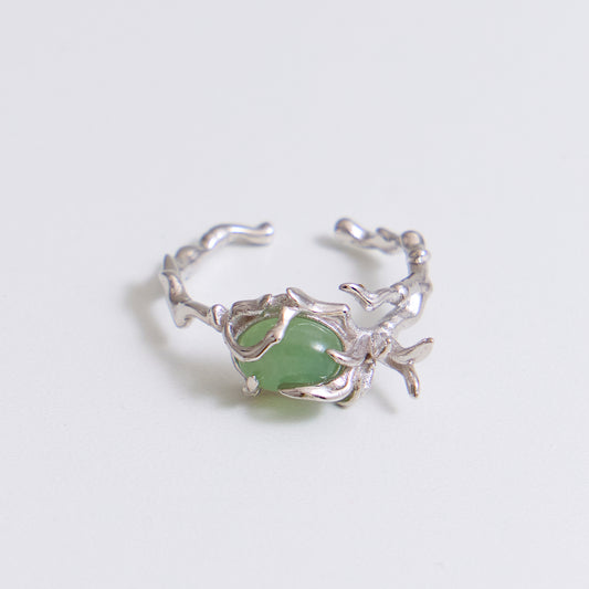 CŒUR D'ORCHIDÉE EN JADE LAITEUX - Bague en Argent 925 avec Jade
