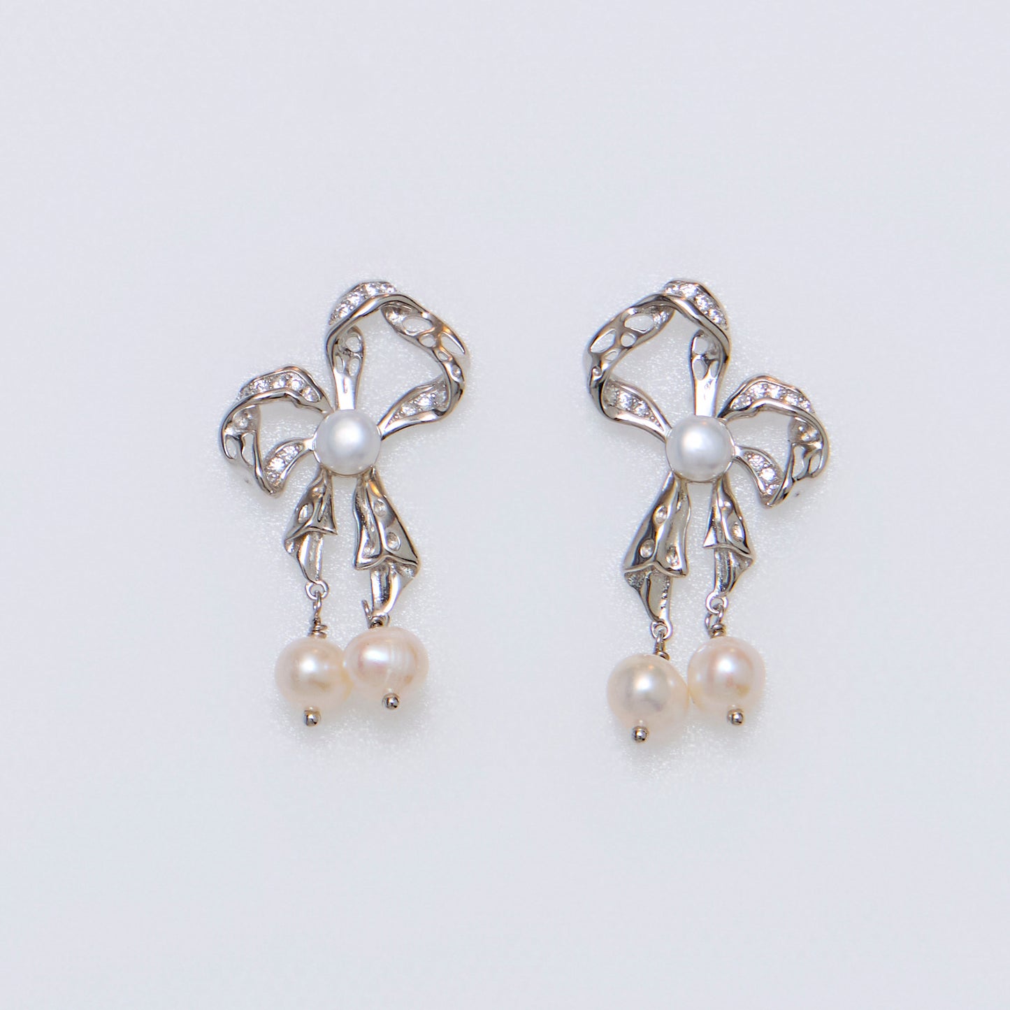 NŒUD DES CŒURS UNIS - Boucles d'oreilles en Argent 925 avec Perles