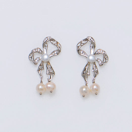NŒUD DES CŒURS UNIS - Boucles d'oreilles en Argent 925 avec Perles