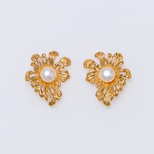 FLEURS SOUS L'AILE DU PHÉNIX - Boucles d'oreilles en Argent 925 avec Perles plaqué Or