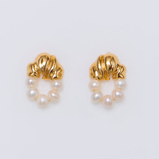 REFLET D'OR SUR MANCHE DE PERLES - Boucles d'oreilles en Argent 925 avec Perles plaqué Or
