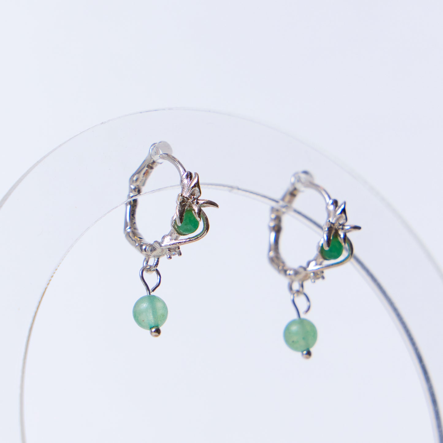 BRANCHE D'ARGENT À FEUILLES DE JADE - Boucles d'oreilles en Argent 925 avec Jade