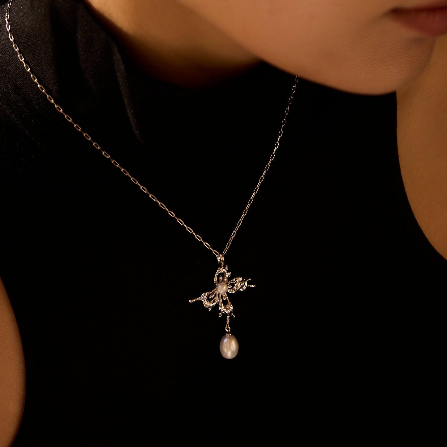 PAPILLON DE FIN DE PRINTEMPS - Collier en Argent 925 avec Perle