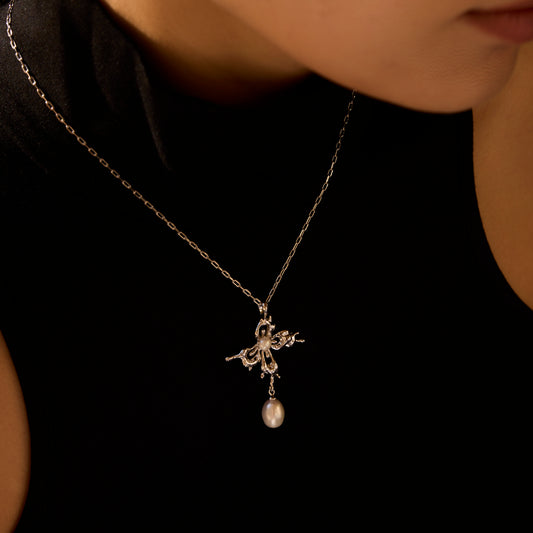 PAPILLON DE FIN DE PRINTEMPS - Collier en Argent 925 avec Perle