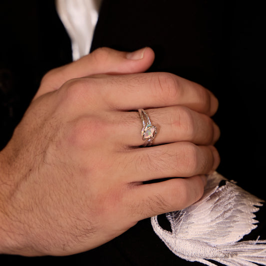 RIVIÈRE DE LUMIÈRE FUGITIVE - Bague en Argent 925 avec Opale