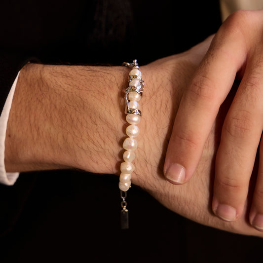 ROSÉE DE PERLES SUR ARGENT BRISÉ - Bracelet en Argent 925 avec Perles d'eau douce naturelles