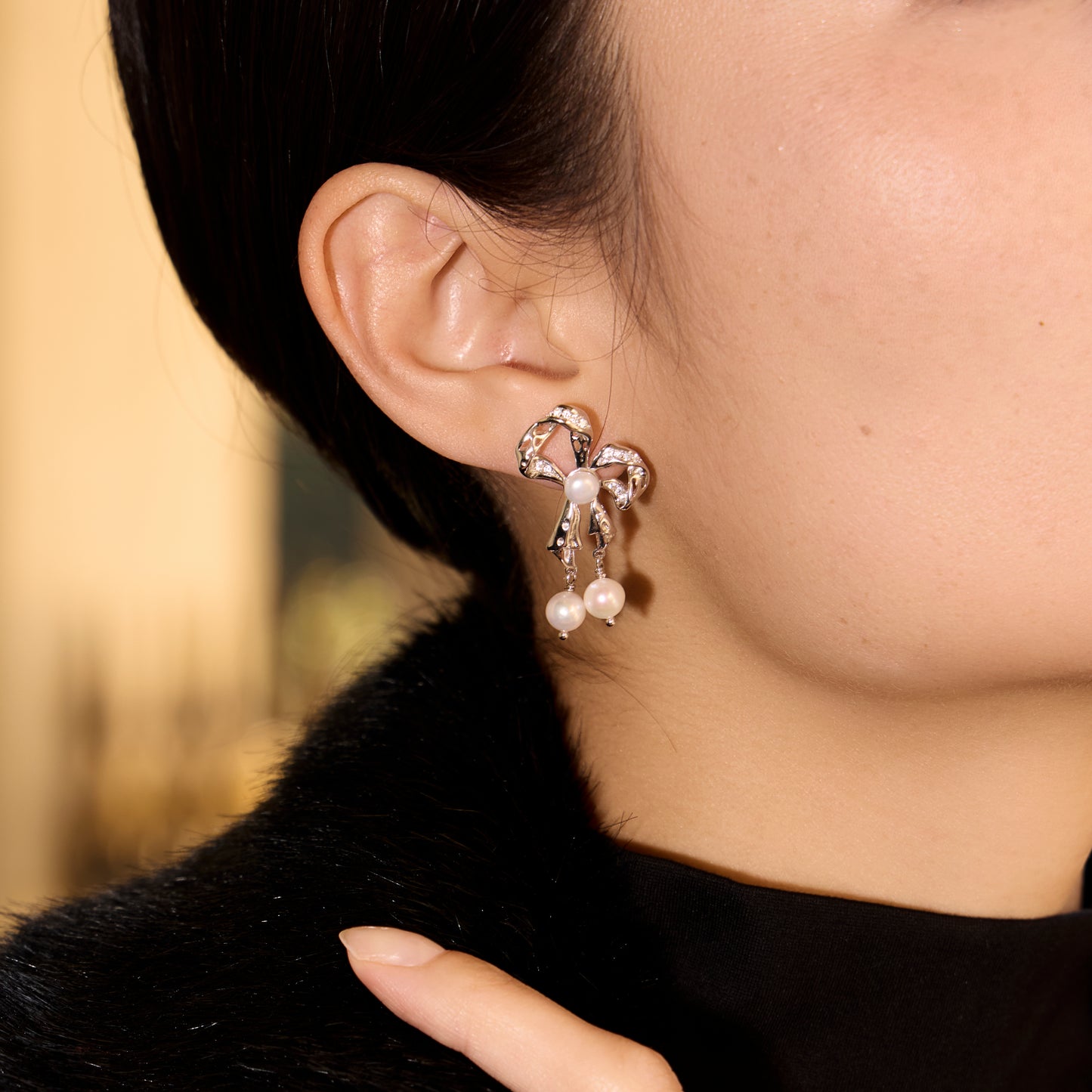 NŒUD DES CŒURS UNIS - Boucles d'oreilles en Argent 925 avec Perles