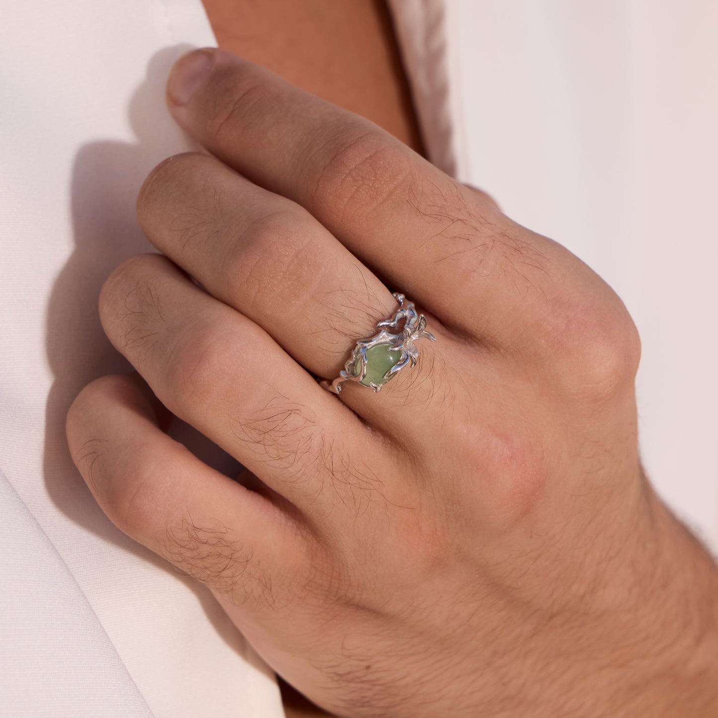 CŒUR D'ORCHIDÉE EN JADE LAITEUX - Bague en Argent 925 avec Jade