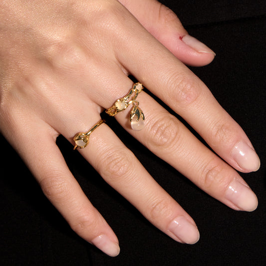 LUNE FIGÉE DANS LE SÈVE LUMINEUSE - Bague en Argent 925 avec Jade