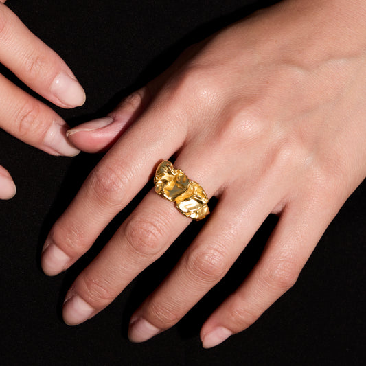 SOLEIL PLISSÉ - Bague en argent 925 plaqué Or 18 carats