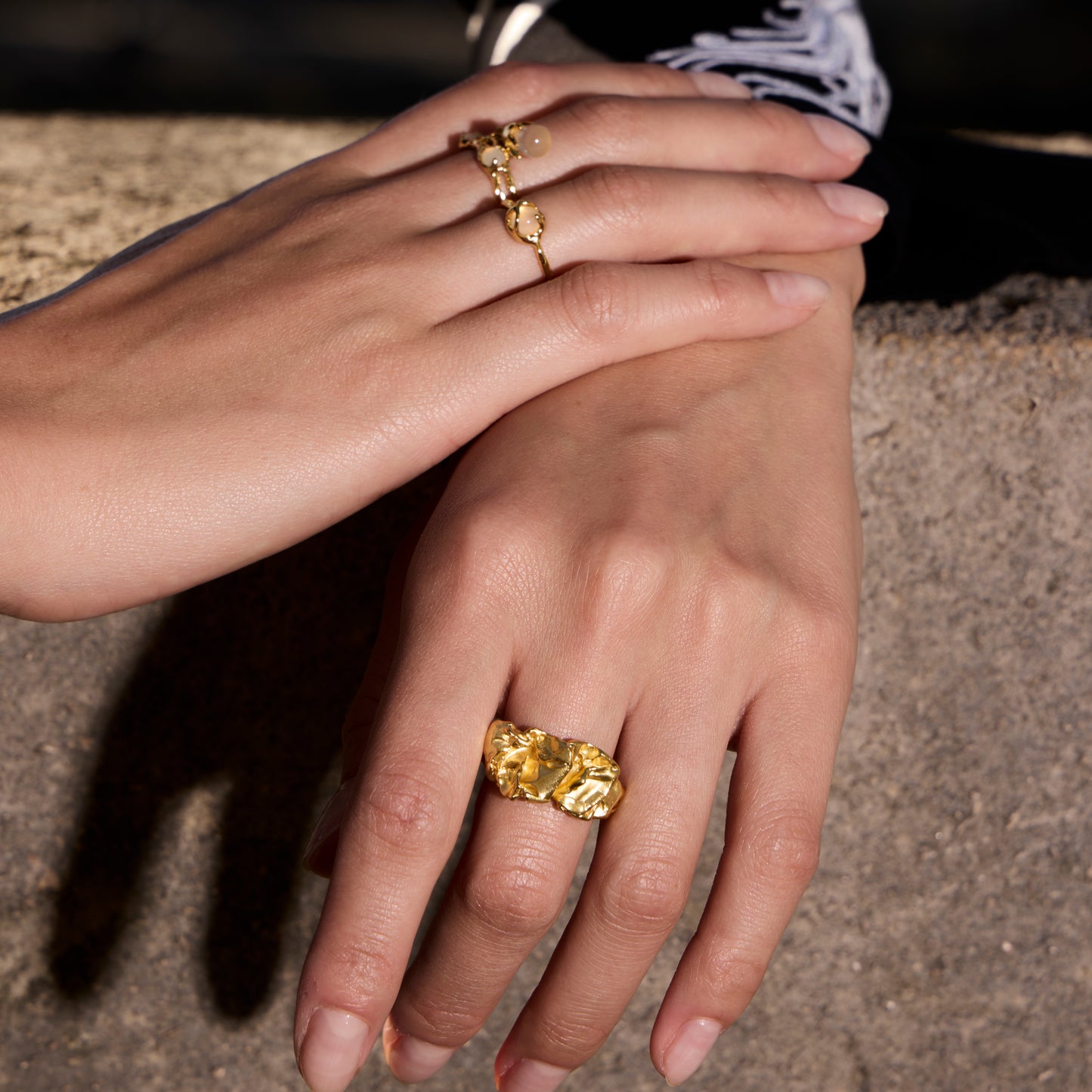 SOLEIL PLISSÉ - Bague en argent 925 plaqué Or 18 carats