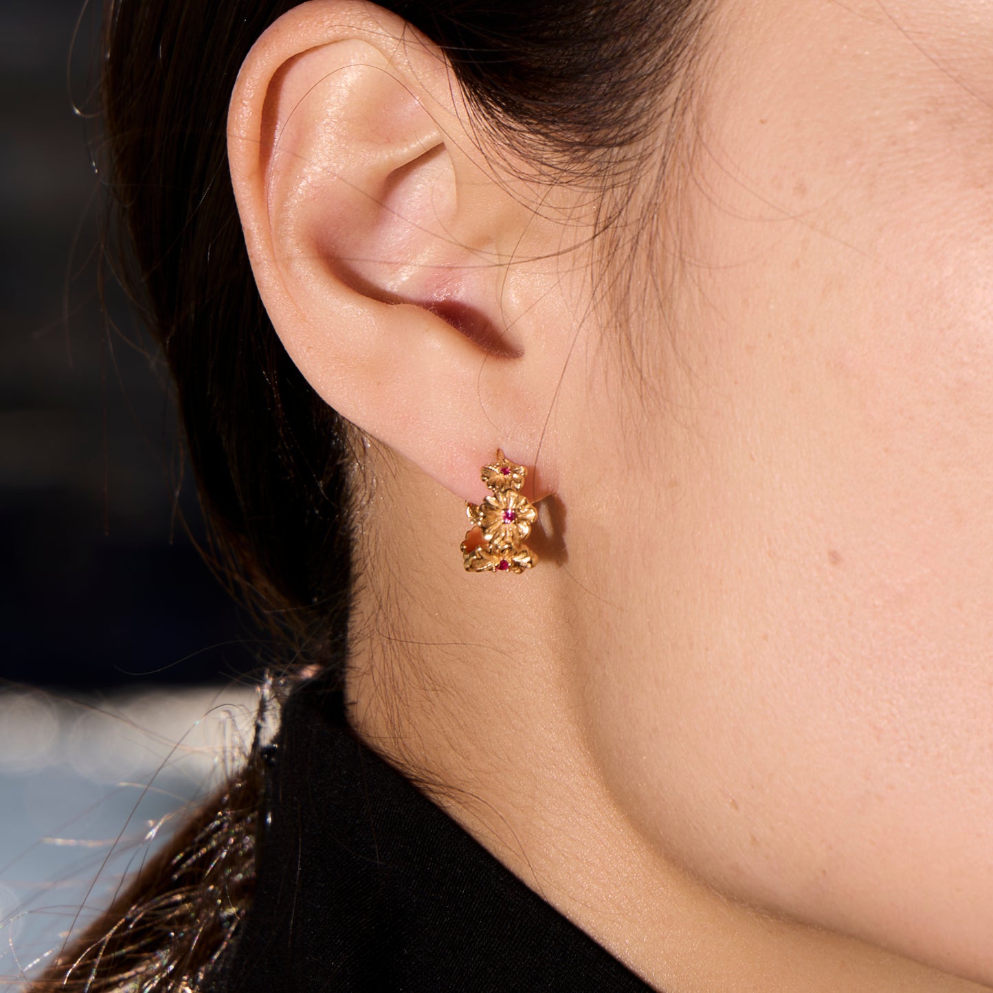 CHRYSANTHÈME DE LA HAIE ORIENTALE - Boucles d'oreilles en Argent 925 avec Zircon plaqué Or