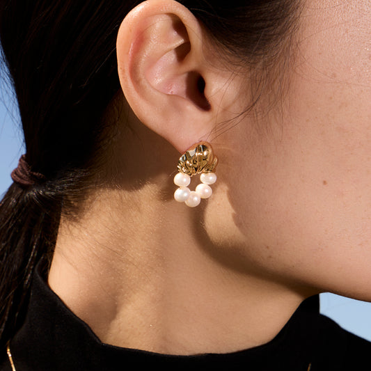 REFLET D'OR SUR MANCHE DE PERLES - Boucles d'oreilles en Argent 925 avec Perles plaqué Or