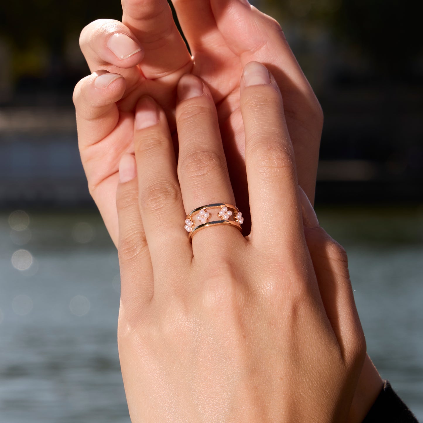 UNION BÉNIE DES PERLES - Bague en Argent 925 avec Perles plaqué Or