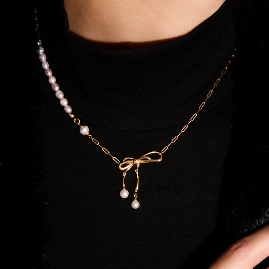 MESSAGER AUX AILES D'OR - Collier en Argent 925 avec Perles plaqué Or