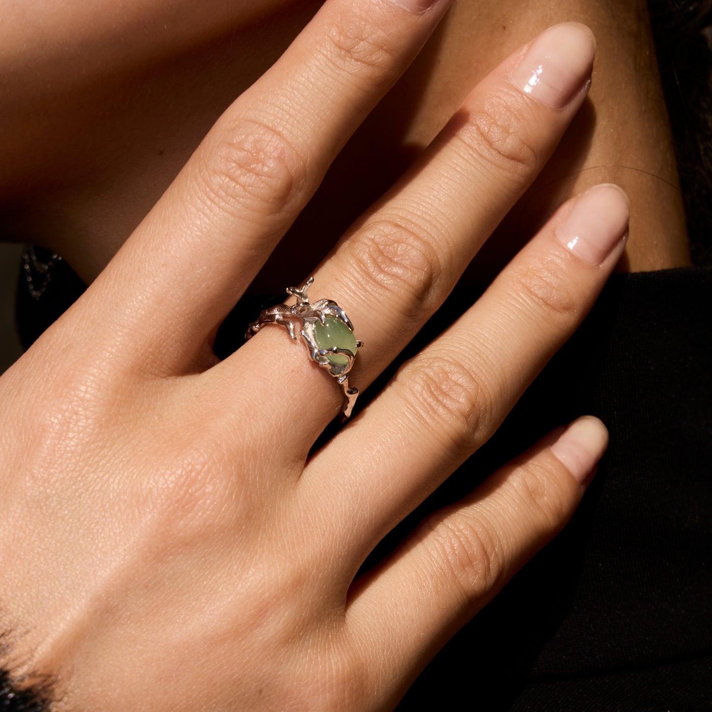 CŒUR D'ORCHIDÉE EN JADE LAITEUX - Bague en Argent 925 avec Jade