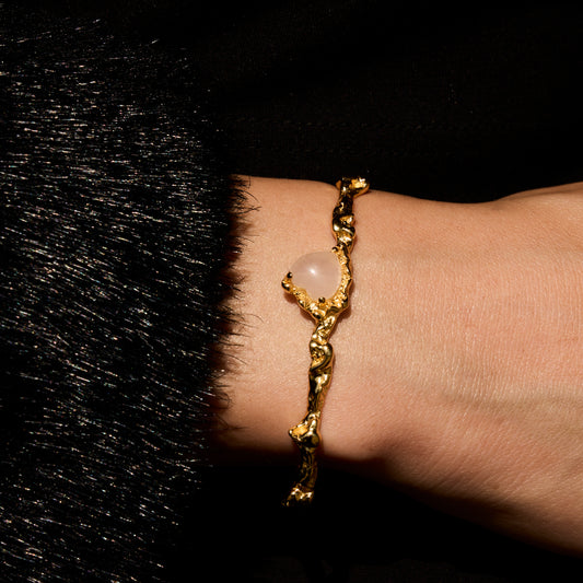 CAGE D'OR ET DE JADE - Bracelet en Argent 925 avec Jade et plaqué Or 18 carats