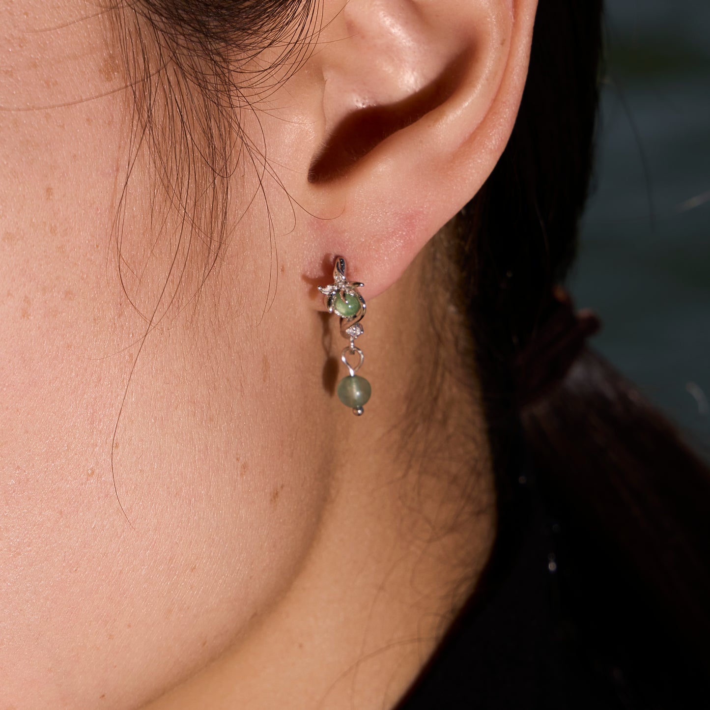 BRANCHE D'ARGENT À FEUILLES DE JADE - Boucles d'oreilles en Argent 925 avec Jade