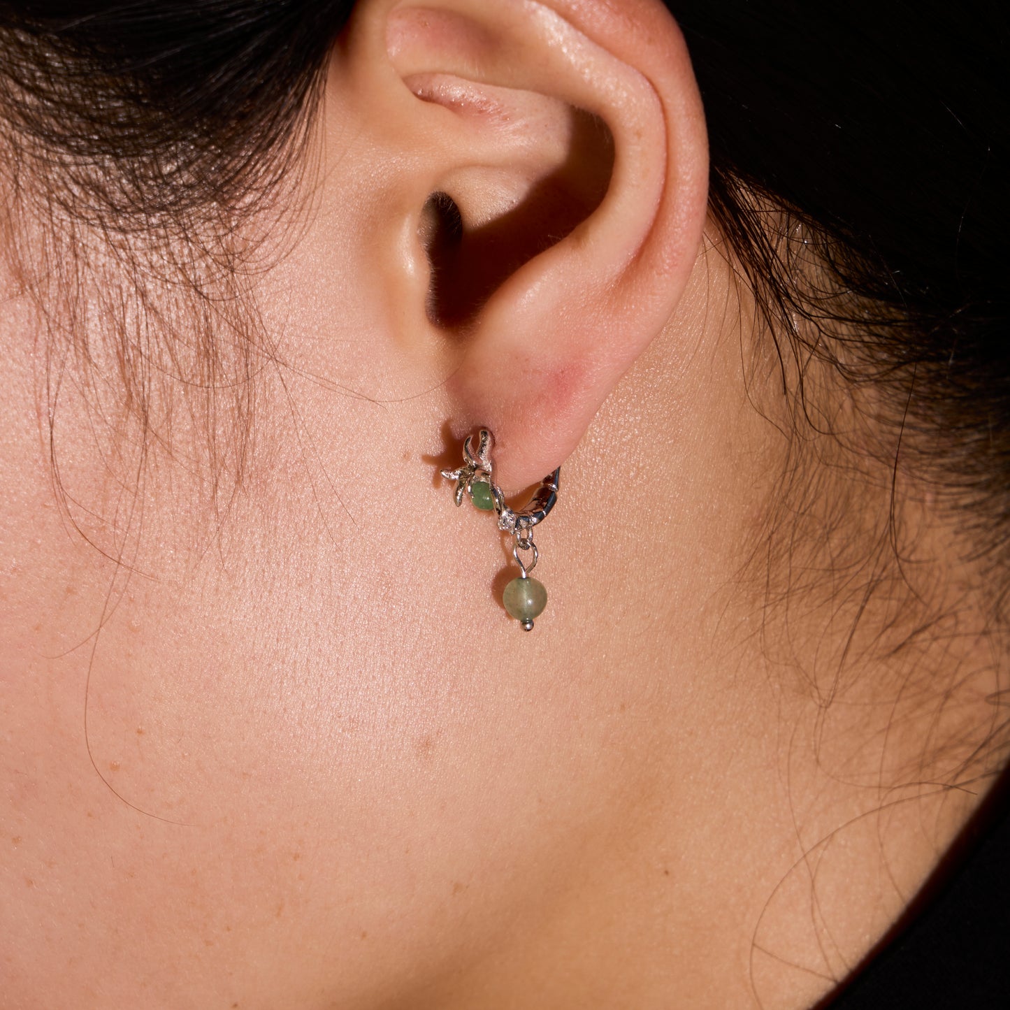 BRANCHE D'ARGENT À FEUILLES DE JADE - Boucles d'oreilles en Argent 925 avec Jade